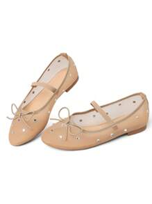 Crystal Mesh Ballet Flats Shoes Round Toe Slip On Ballerina Flats For Women Rhinestone Flats Shoes Dressy Comfortable Casual Styles Mary Jane - 杏色 - 查看 8