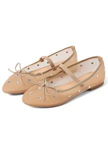 Crystal Mesh Ballet Flats Shoes Round Toe Slip On Ballerina Flats For Women Rhinestone Flats Shoes Dressy Comfortable Casual Styles Mary Jane - 杏色 - 查看 7