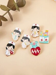 6 件装可爱医疗保健天使徽章护士医生形象护理和警卫别针胸针服装包配件多功能别针套装 - 彩色 - 查看 3