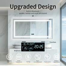 LUVODI Rectangle LED Bathroom Mirror Wall Vanity Mirror With Bluetooth Speaker Date/Time/Temp Display, Dimming Light Front-Lit And Backlight, Defog - 美規A型插(110-127V) - 查看 5