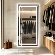 LUVODI Rectangle LED Bathroom Mirror Wall Vanity Mirror With Bluetooth Speaker Date/Time/Temp Display, Dimming Light Front-Lit And Backlight, Defog - 美規A型插(110-127V) - 查看 3