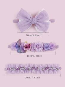 3 chiếc nơ tím, bướm và hoa nhiều màu trang trí băng đô ren cho bé yêu ngày lễ tình nhân - Màu Lilac Tím - Xem 2