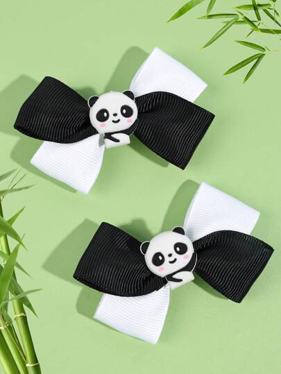 2 presilhas de cabelo de panda para meninas, grampos de cabelo clássicos em preto e branco, lindos acessórios de panda, presilhas de jacaré em fita de cetim, melhores presentes para crianças, acessórios de cabelo para adolescentes