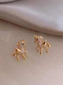 时尚可爱小独角兽耳环、项链、生日、女孩毕业礼物、日常装饰品 - 1對 - 查看 2