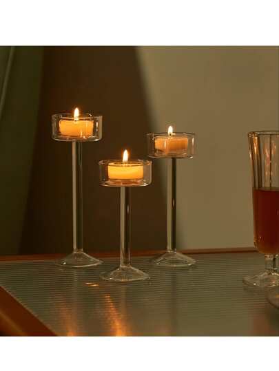 3pcs/Set Stemmed Glass Candle Holders, Romantic Candlelight Dinner Props, Wedding Decorations, Room Decor, Gifts Birthday Graduation Home Decor Christmas Decorations Room Decor Christmas, Christmas Gifts