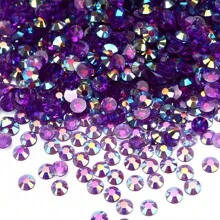 1200/2000/3000/10000/12500/20000 Pcs Purple Bulk Pack 3-5mm Resin Non-Hot Fix Rhinestones AB Transparent Flat Bottom Plastic Crystals DIY Shiny Diamonds
