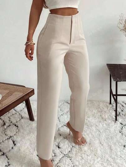 Elegant Office Lady Pleated Side Pocket Slim-Fit Pants For Women