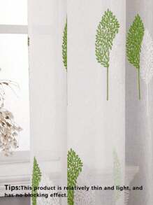 1pc Convenient Curtain With Dual Leaf Pattern, Green Lemon Color, Decorative Living Room Sheer