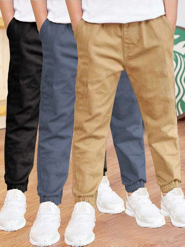 3pcs/Set Tween Boy Casual Jogger Pant, Comfortable For Workout, Outdoor, Fit For Spring/Summer/Autumn/Winter