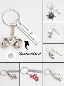 Personalized Custimized Drive Key Chains With Bar Pendant Stainless Steel Keychain Motorcycle, Car, Scooter, Aircraft, Truck, Steering Wheel, Compass Transportation Keychains BF Gift Husband