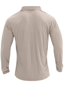 tooluck Men's Casual Lapel Button Down Long Sleeve Polo Shirt, Suitable For Formal Occasions And Gifts For Father, Boyfriend - Màu Khaki - Xem 3