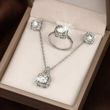 European American Style Jewelry Set Diamond Earring With Niche Design Ring Necklace Matching Jewelry Chain - 銀色 - 查看 7