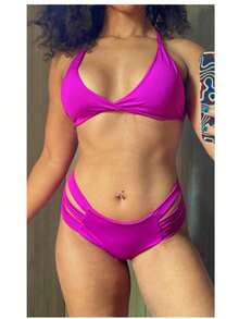 SHEIN IN BRAZIL Neon Bikini With Lined Cups Panties With Wide Straps Small/Foreign/Swimwear/Swimsuit/Full/Fast Direct Shipping - 紫色 - 查看 1