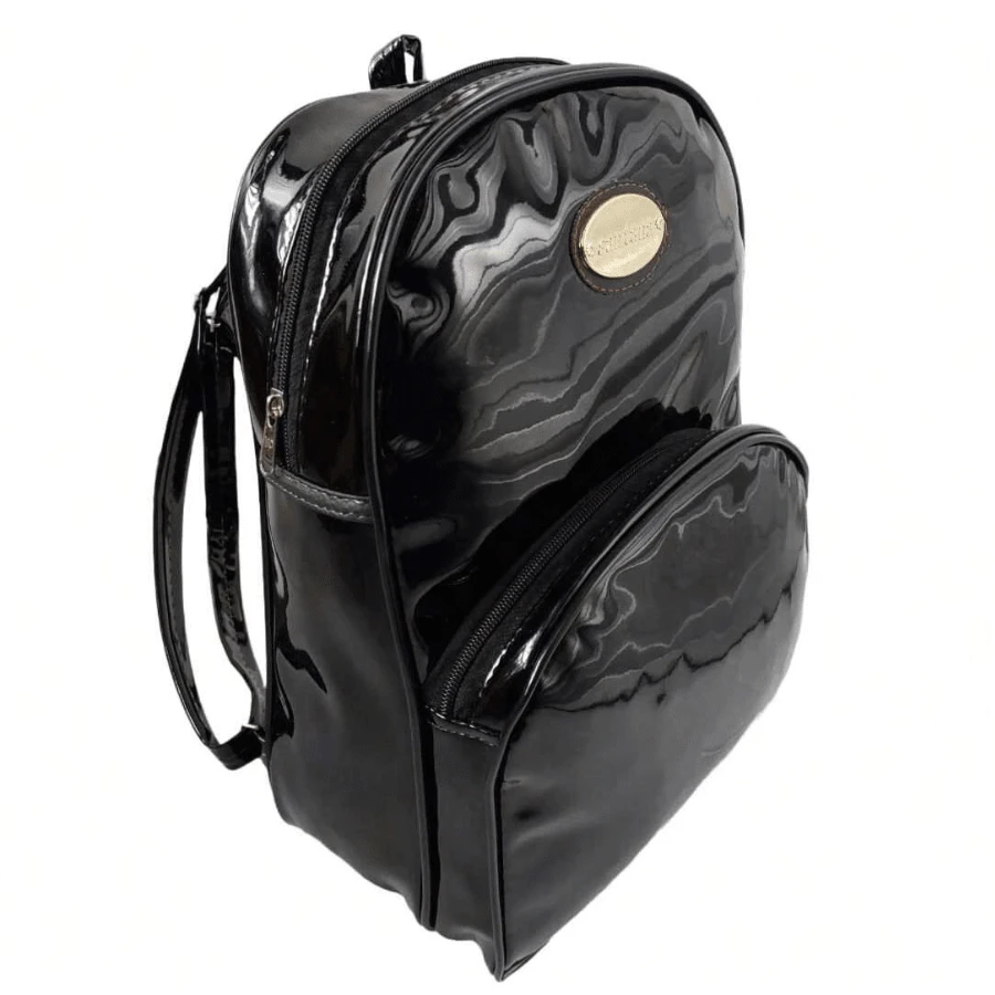 SHEIN College Backpack Bag School Bag With Straps Black Patent Leather Model - màu đen - Xem 1