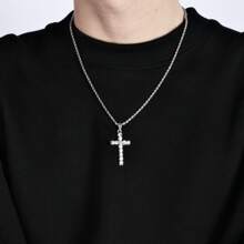 Luxury Bahia Cord Chain Necklace With Ice Cross Pendant Studded With Shiny Diamond Unisex Jewelry For Men And Women Accessories Jewelry - 銀色 - 查看 2
