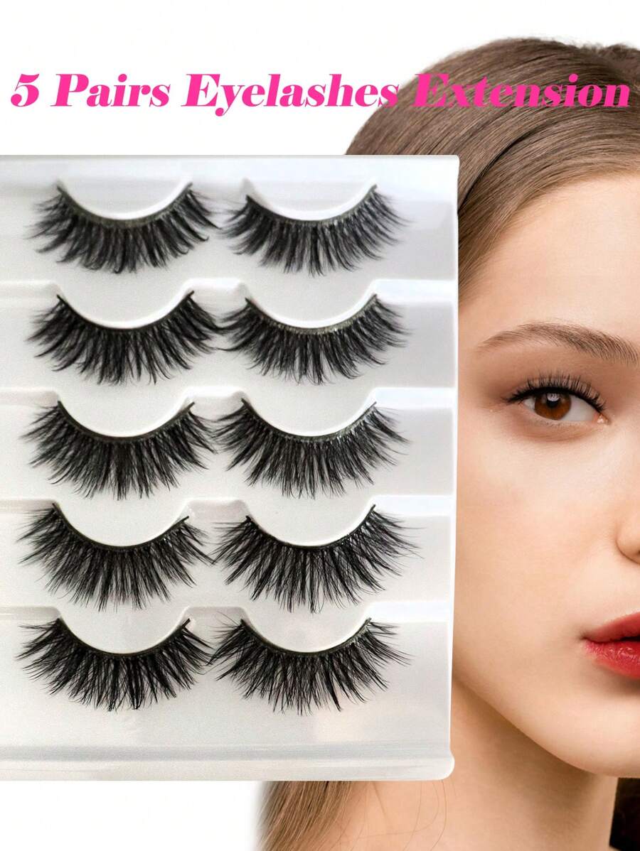 BTLLSSH Pestañas postizas, incluye 5 pares de pestañas de 18 mm, aptas para lentes de contacto, fáciles de aplicar, pestañas postizas reutilizables con tira, se pegan con pegamento - Pestañas Naturales - Ver 1