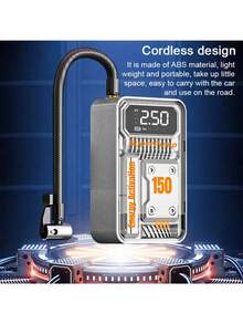 SUITU Compresseur d'air portable/Gonfleur de pneu de voiture, Mini gonfleur électrique sans fil/Pompe à air électrique haute puissance, Gonflage rapide, Gonflage et arrêt automatique, Jauge de pression numérique précise, Éclairage LED puissant, Outil de réparation automobile pour voitures, motos, tapis gonflables