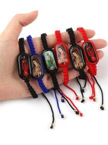 1 件宗教椭圆形泪珠圣母玛利亚编织可调节手链男士 - 彩色 - 查看 1