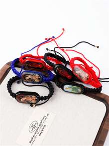 1 件宗教椭圆形泪珠圣母玛利亚编织可调节手链男士 - 彩色 - 查看 2