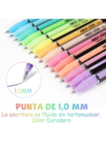 24 Plumas de gel Neón y Glitter de tinta Gouache bolígrafos 1.0 mm con estuche brillantes colores metalicos para colorear dibujar rellenar pintar marcadores set repuesto bola de rodillos pastel marcador oficina papelería escolar escuela útiles moda escolares escritorio escribir apuntar oficina colorear escritura glitter pastel metálico - Multicolor - Ver 10