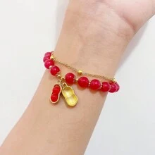 1 件经典中国风幸运花生玻璃手链，优雅简约时尚珠宝手链 - 串珠手串 - 查看 8