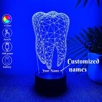1pc Customizable Creative Teeth Shape 3D LED Night Light, Birthday/Christmas Gift For Friends