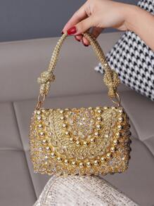 Sparkling Rhinestone Decorated Handbag, Elegant Evening Clutch Purse, Fashionable Formal Party Bag For Women, Glamorous Rhinestone Bag