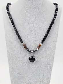 1pc Men's Simple Stylish Tiger Stone Beaded Necklace, Clavicle Chain Accessories For Men Christmas New Year Valentine's Day Holiday Gift