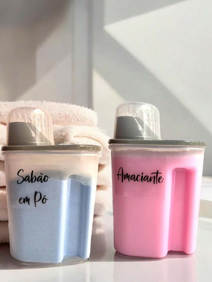 Kit Of 2 Washing Powder Organizers With Measuring Cup For Decorated Storage - Xám - Xem 1
