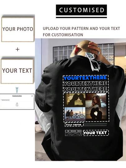 Áo thun nam cổ tròn dáng rộng, phong cách bạn trai, in hình theo yêu cầu - Thêm hình ảnh của riêng bạn (ảnh gia đình/ảnh tự sướng/ảnh thú cưng/ảnh bạn bè/ảnh người yêu/ảnh bạn gái/quà tặng/logo) cho kỳ nghỉ/lễ hội. Phong cách, thời trang, cá tính, giản dị, tối giản, cá nhân hóa, tùy chỉnh, độc đáo. Trang phục nam độc đáo, tủ đồ cơ bản, phong cách đường phố/cơ bản. Quà tặng lý tưởng cho phái mạnh, áo thể thao nam tùy chỉnh, phong cách mùa thu, áo đen tập gym mùa hè.