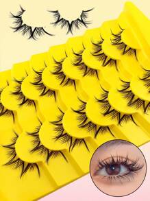 7对透明自然蓬松仿貂毛假睫毛套装，透明睫毛柄，3D浓密效果，交叉簇状设计，轻盈舒适，可重复使用 - 黑色 - 查看 2