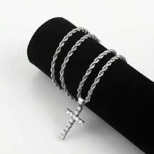 Luxury Bahia Cord Chain Necklace With Ice Cross Pendant Studded With Shiny Diamond Unisex Jewelry For Men And Women Accessories Jewelry - 銀色 - 查看 5