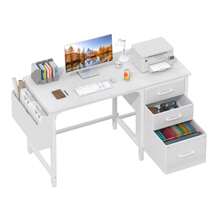 Lufeiya White Computer Desk With File Drawers Cabinet, 47 Inch Home Office Desks With Fabric Filing Cabinet For Small Space, Modern Writing Table PC Desks, White - White - View 1