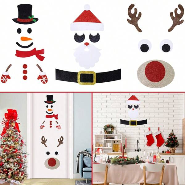 Adesivi in feltro per porta natalizia Rimovibili Pupazzo di neve Babbo Natale Decalcomanie per finestre Fai-da-te Adesivo murale in cartone animato con renna per decorazioni invernali e natalizie, feste di Natale, Capodanno, decorazioni per porte, pareti e finestre,decorazioni natalizie, regali di Natale, carta da regalo natalizia, forniture per feste di Natale