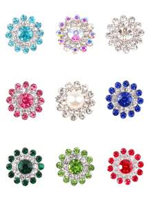 50 Stücke/Packung, Silber Basis, 14MM runde Blumen-Kristallnieten, funkelnde Strass-Verzierungen zum Aufkleben oder Aufnähen für Kleidung, Taschen, Schuhe