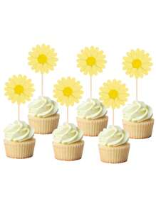 24 PIÈCES Décorations de gâteau en forme de Marguerite rose, fleur Toppers de gâteau, Cure-dents picks pour fête, décoration de baptême, baby shower, anniversaire, Noël