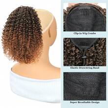 Afro Kinky Curly Drawstring Ponytail Synthetic Short Afro Puff Ponytail Hair Bun For Women - Màu nâu tối - Xem 5