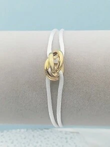 1 Piece Handmade Adjustable Stainless Steel Golden Three-Ring Braid Bracelet Couple Gift - Gold - View 5