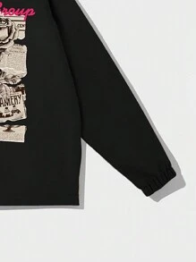 Men's Autumn/Winter Long Sleeve Collar Retro Rose Print Jacket, For Fall - Black - View 4