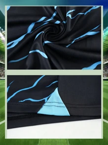 黑色圆领男友款男士足球球衣套装，透气舒适时尚户外运动世界杯足球