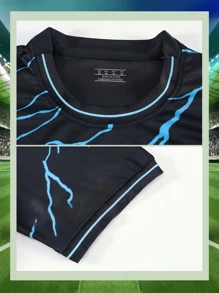 黑色圆领男友款男士足球球衣套装，透气舒适时尚户外运动世界杯足球