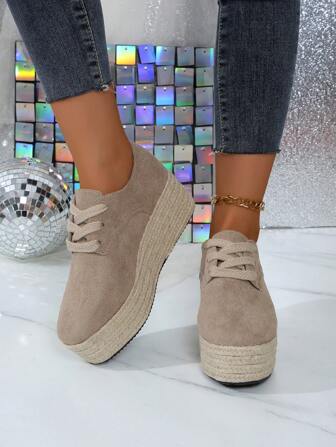 2024 New Lace-Up Fashion Rope Woven Platform Shoes, Thick Sole High Heels For Women, Plus Size (Run Small By Half Size)