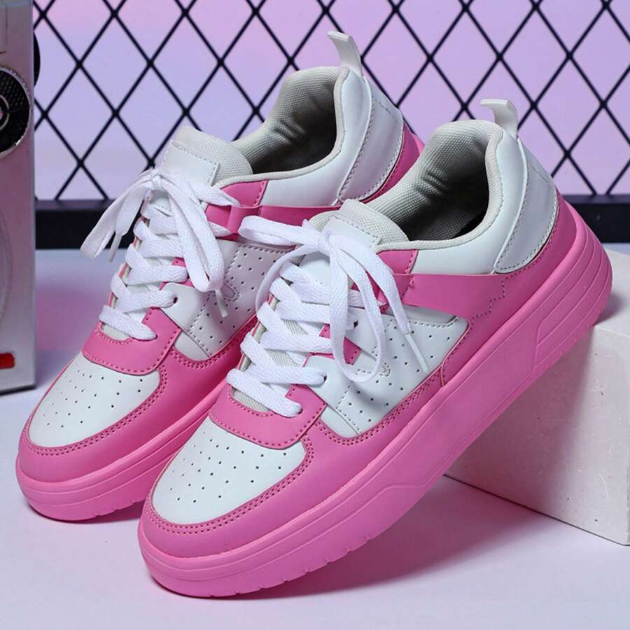 White And Pink Lightweight For Men And Women, Comfortable Sneakers For Men And Women,Suitable For Walking And Commuting - Hồng - Xem 1