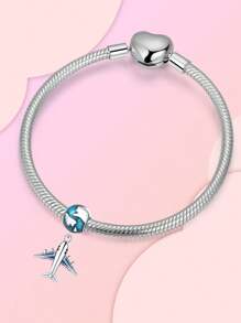 Silver Plated Charm Airplane Starry Sky Earth Blue Beads Charm Pendant Ball Suitable For Bracelets DIY Women's Jewelry - Silver - View 3