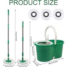 Spin Mop And Bucket With Wringer Set, 360° Mop And Bucket System With 3 Microfiber Mop Refills And 61" Extended Handle, Spinning Mop Bucket For Floor Cleaning - 綠色 - 查看 3