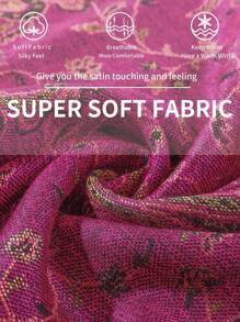 1条女士波西米亚风复古佩斯利提花羊绒围巾，休闲优雅防晒披肩，适合日常佩戴 - 玫紫色 - 查看 8