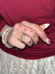 1 件彩色可爱星星临时纹身贴纸，防水防汗，男女通用设计 - 彩色 - 查看 4