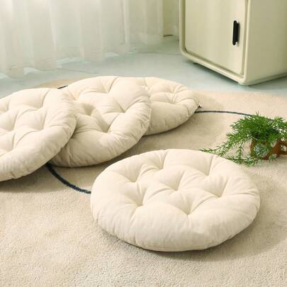 1 st. beige kanvas regenererad fiber förtjockad rund sittdyna, kan användas som sittdyna eller stolsdyna