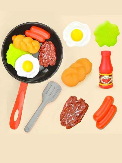 8pcs Kitchen Food Toy Simulation Cooking Utensil Game Set, Pretend Play Pot, Steak, Vegetables, Bread, Hot Dog, Fried Egg Toy For Kids Boys & Girls