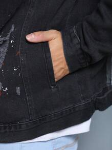 Men's Denim Jacket With Chest Pocket - 黑色 - 查看 6